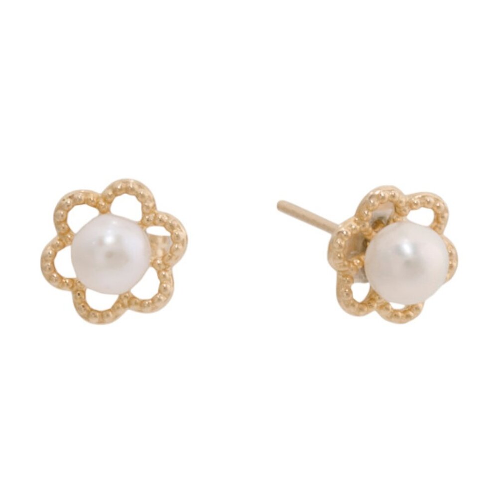 GEMOLIO Gold 14kt Gold Petite Pearl Flower Earrings